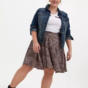 Torrid Twill Pleated Skater Skirt Size 2 Leopard Print